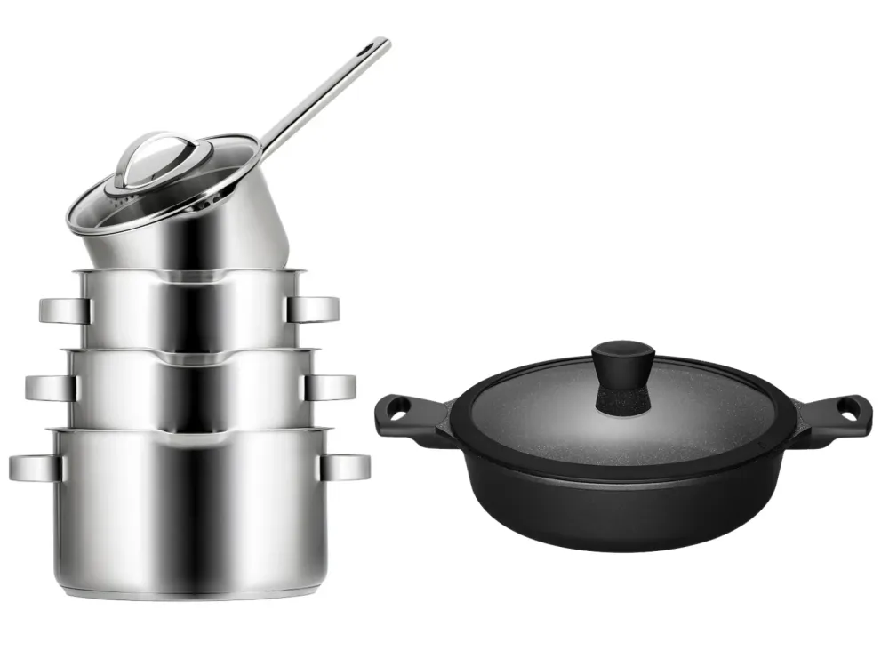 Sola Pannenset Pearl 5-Delig RVS - Downdraft geschikt & Sola Hapjespan Fair ø 28 cm - geschikt voor alle warmtebronnen