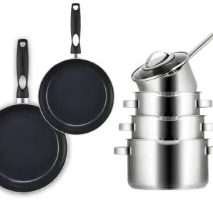 Sola Pannenset Pearl 6-Delig RVS - Downdraft geschikt - Kookpan ø 16, 18, 20 cm & Steelpan ø 16 cm + BEKA Koekenpan 24, 28...