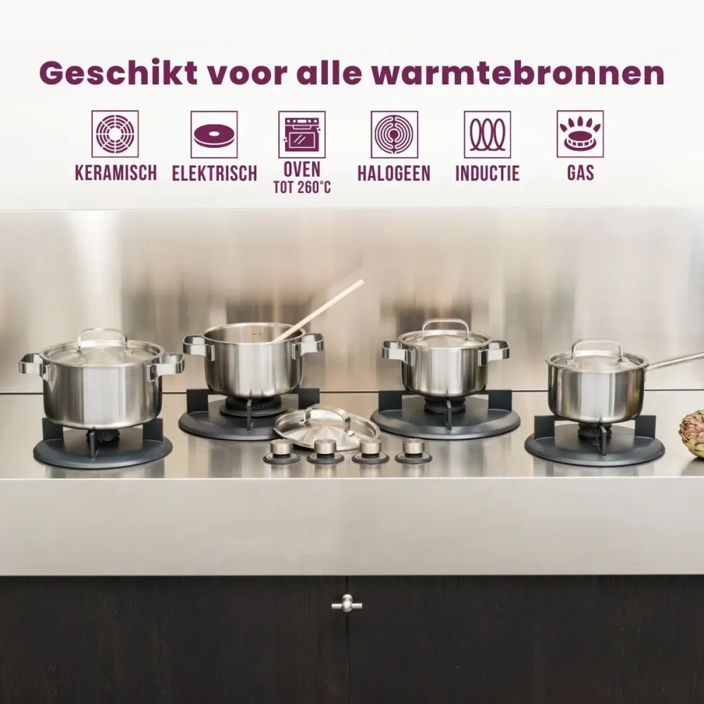Sola Pannenset Ruby 5-Delig Premium Triply RVS - Kookpan ø 16, 18, 20, 24 cm & Steelpan ø 16 cm - geschikt voor alle warmt...