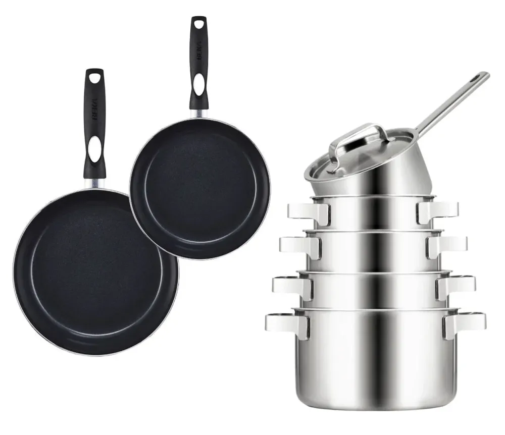 Sola Pannenset Ruby 7-Delig Premium Triply RVS - Kookpan ø 16, 18, 20 en 24 cm en Steelpan ø 16 cm & BEKA Koekenpannen Pro...