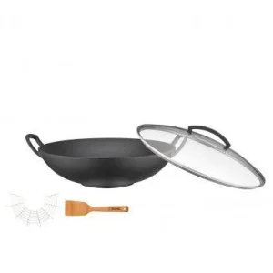 Spring Wok gietijzer met glazen deksel en accessoires - Ø350mm