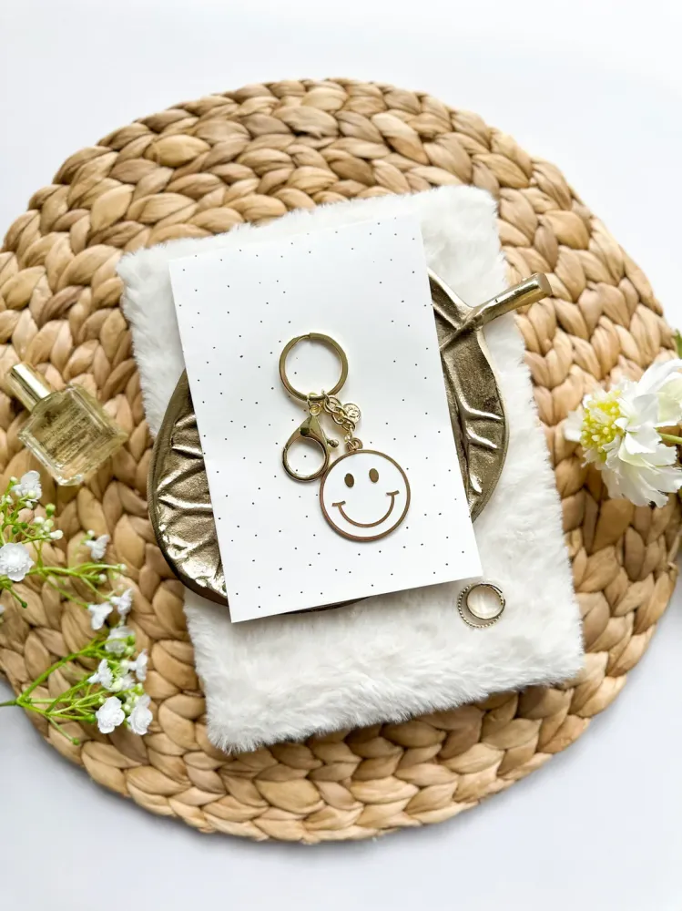 Sleutelhanger witte smiley Stationery & Gift