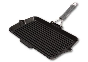 Staub Grillpan met inklapbare greep , rechthoek 34 x 21 cm - zwart