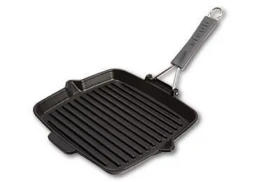 Staub Grillpan met inklapbare greep , vierkant 24 x 24 cm - zwart