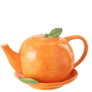 Theepot + Bord Oranje Dolomiet Oranje