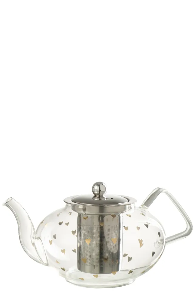 Theepot Hart Glas Transparant/Goud