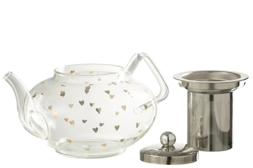 Theepot Hart Glas Transparant/Goud