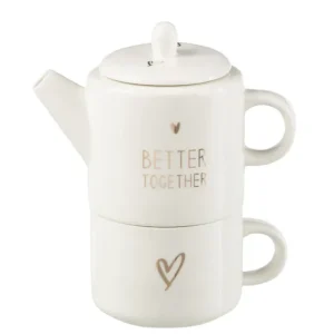 Theepot + Kop Hart Raambox Keramiek Wit