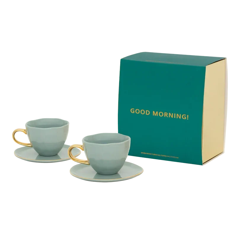 Urban Nature Culture Good Morning kopje Cappuccino/Tea en bord Papaya/slate - set van 4 - cadeauverpakking