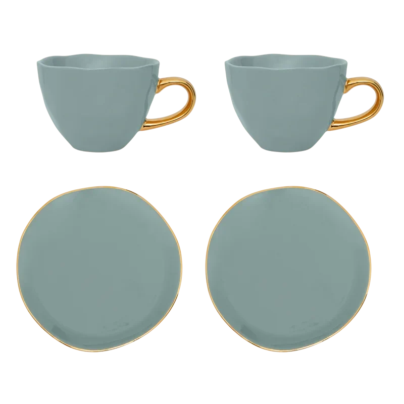 Urban Nature Culture Good Morning kopje Cappuccino/Tea en bord Papaya/slate - set van 4 - cadeauverpakking