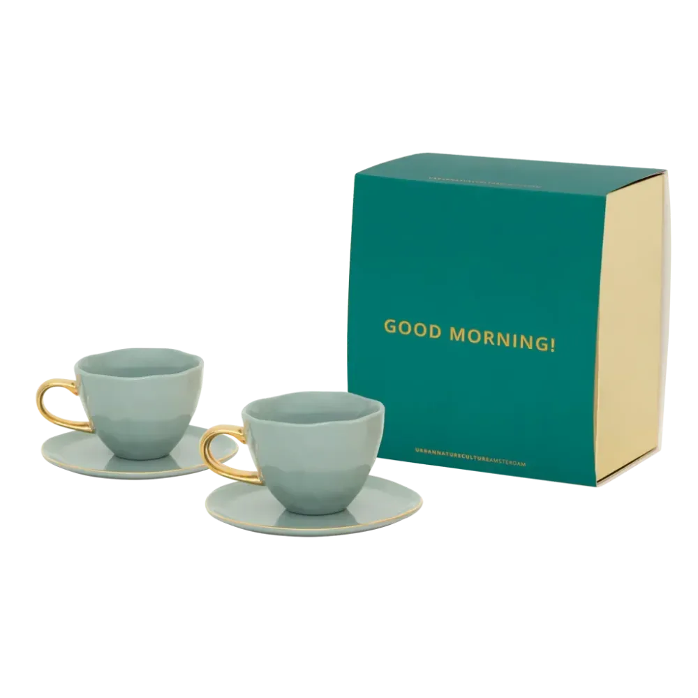Urban Nature Culture Good Morning kopje Cappuccino/Tea en bord Papaya/slate - set van 4 - cadeauverpakking
