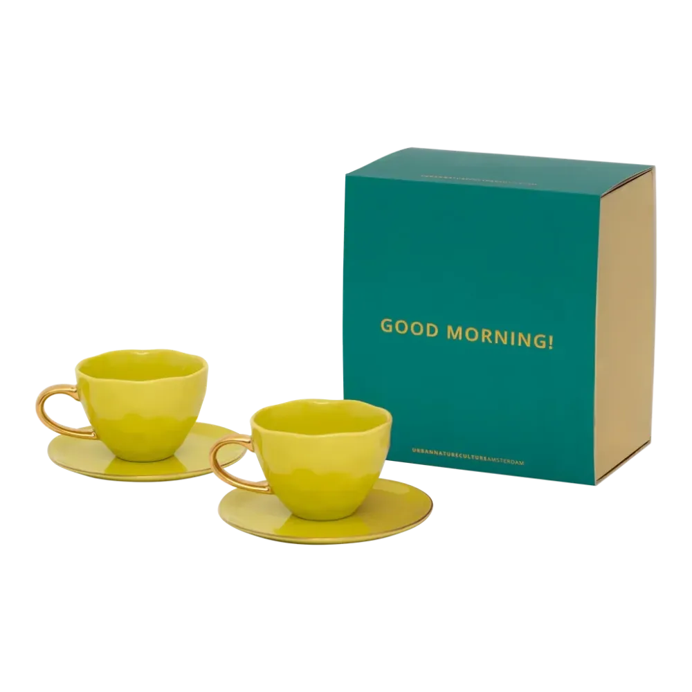 Urban Nature Culture Good Morning kopje Cappuccino/Tea en bord liatris/lime light - set van 4 - cadeauverpakking