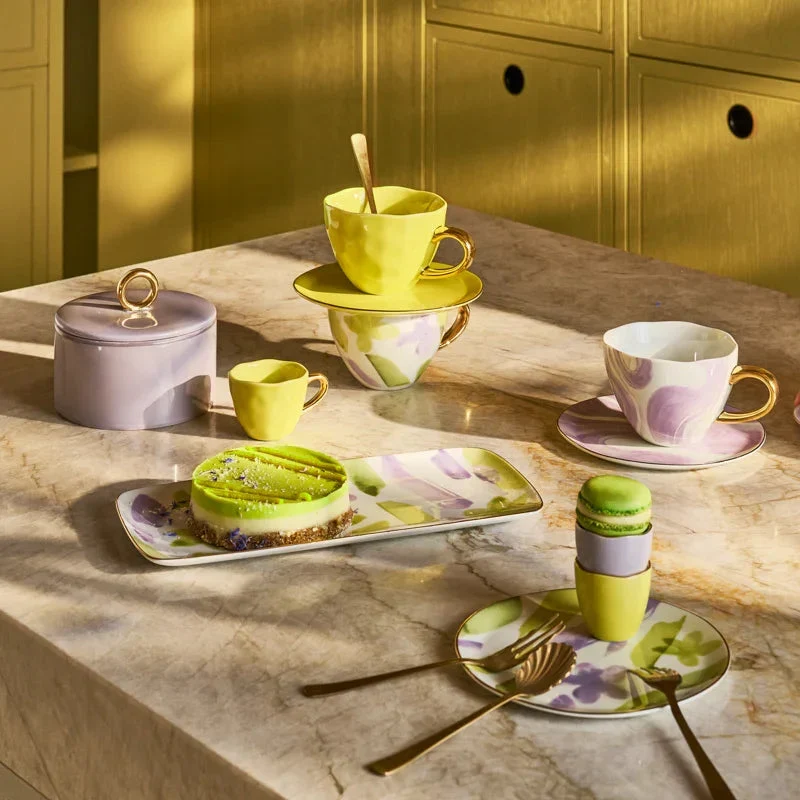 Urban Nature Culture Good Morning kopje Cappuccino/Tea en bord liatris/lime light - set van 4 - cadeauverpakking