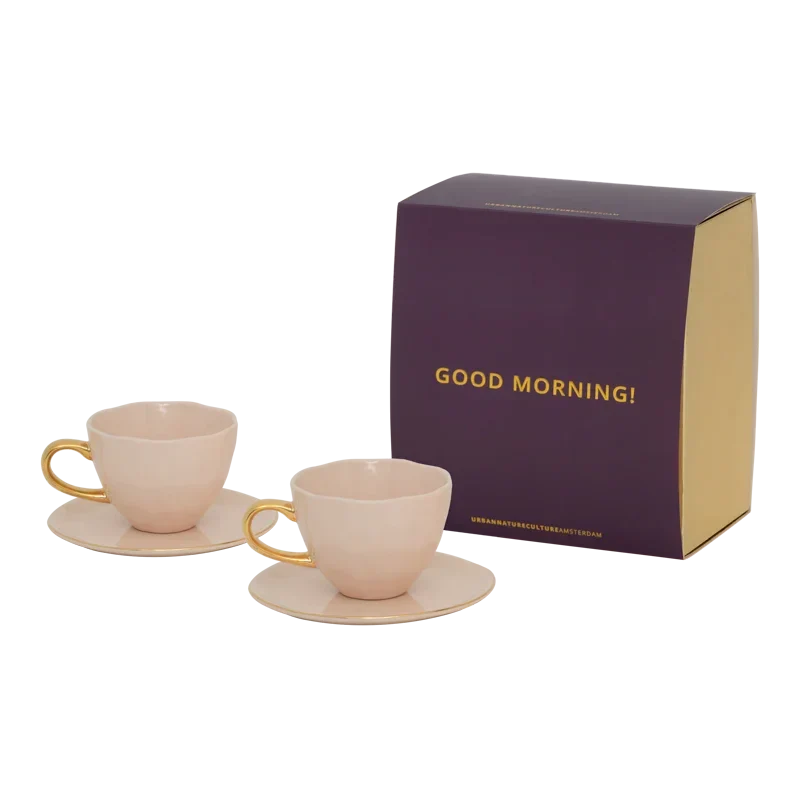 Urban Nature Culture Good Morning kopje Cappuccino/Tea en bord Papaya/Old Pink - set van 4 - cadeauverpakking