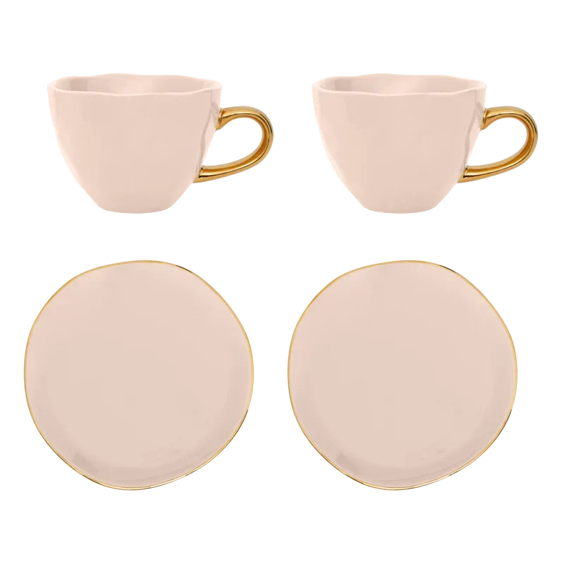 Urban Nature Culture Good Morning kopje Cappuccino/Tea en bord Papaya/Old Pink - set van 4 - cadeauverpakking