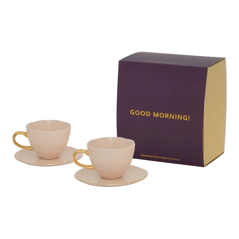 Urban Nature Culture Good Morning kopje Cappuccino/Tea en bord Papaya/Old Pink - set van 4 - cadeauverpakking