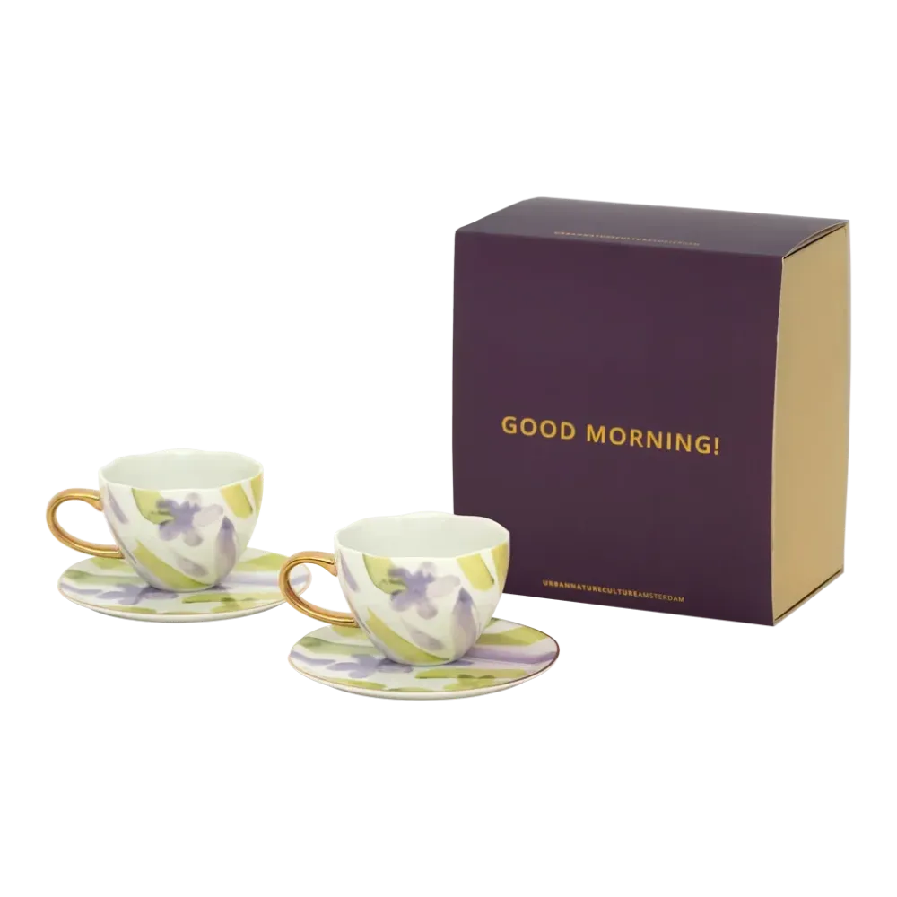 Urban Nature Culture Good Morning kopje Cappuccino/Tea en bord liatris/Kusha - set van 4 - cadeauverpakking