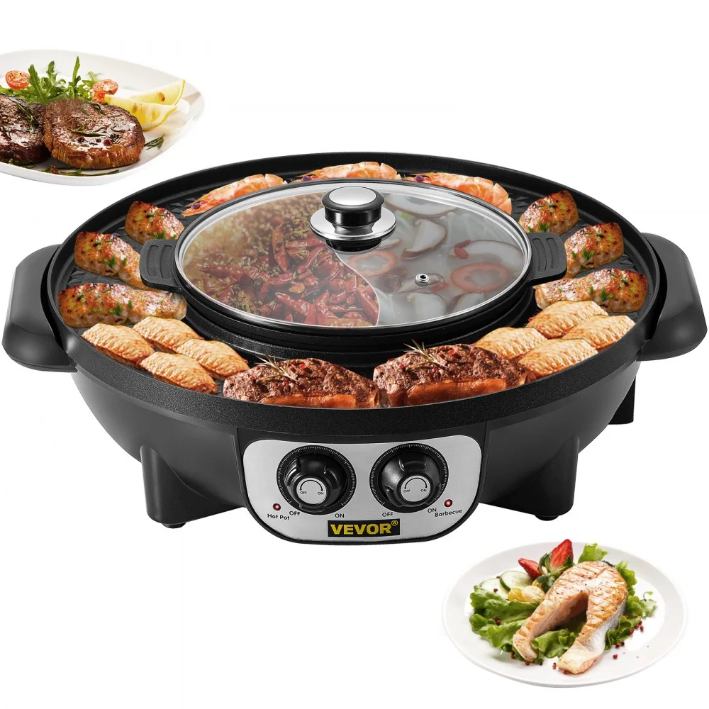 VEVOR 2 1 Bbq Grill Hete Pot 2200W Multifunctionele Elektrische Grill Hot Pot 51,5x21x46 cm Grill Indoor Hot Pot van Gegot...