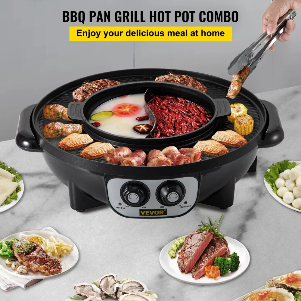 VEVOR 2 1 Bbq Grill Hete Pot 2200W Multifunctionele Elektrische Grill Hot Pot 51,5x21x46 cm Grill Indoor Hot Pot van Gegot...