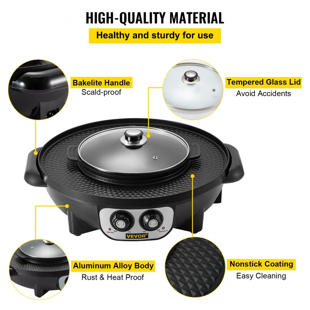 VEVOR 2 1 Bbq Grill Hete Pot 2200W Multifunctionele Elektrische Grill Hot Pot 51,5x21x46 cm Grill Indoor Hot Pot van Gegot...