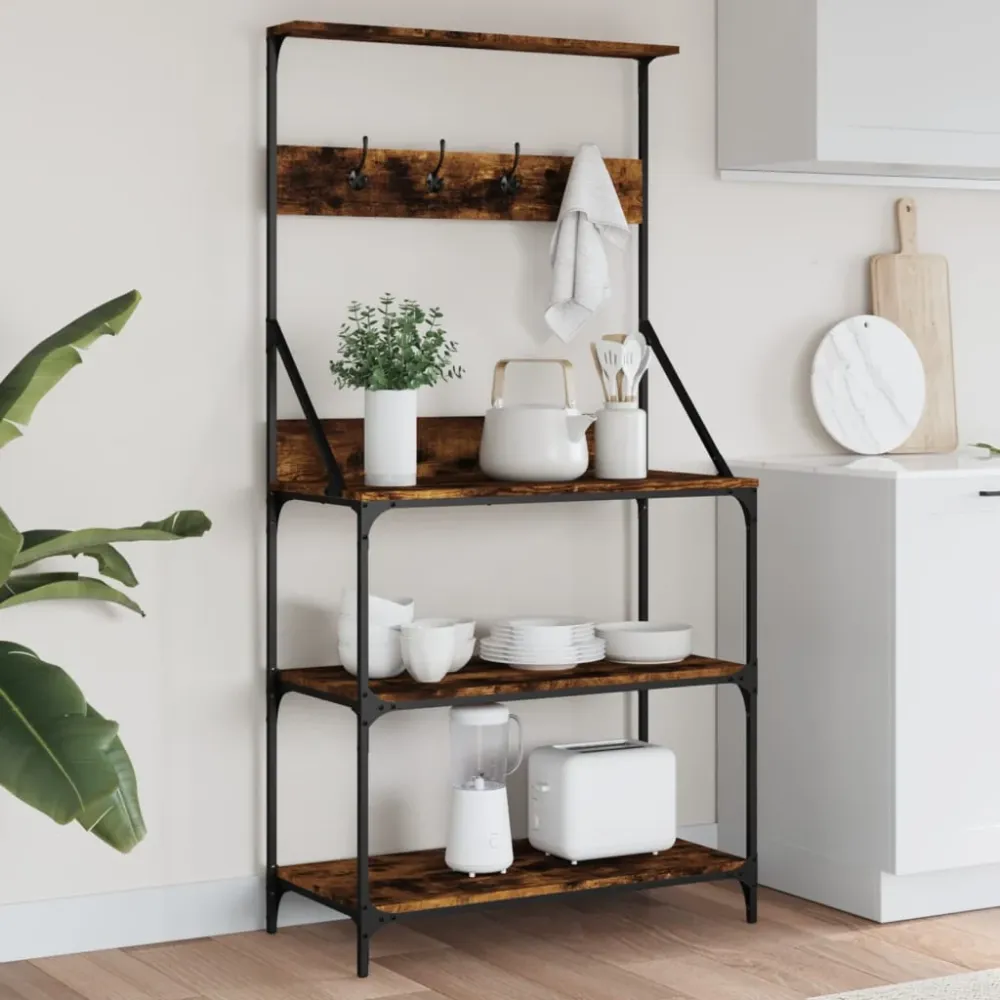 Bakkersrek met haken 4-laags bewerkt hout gerookt eikenkleurig vidaXL
