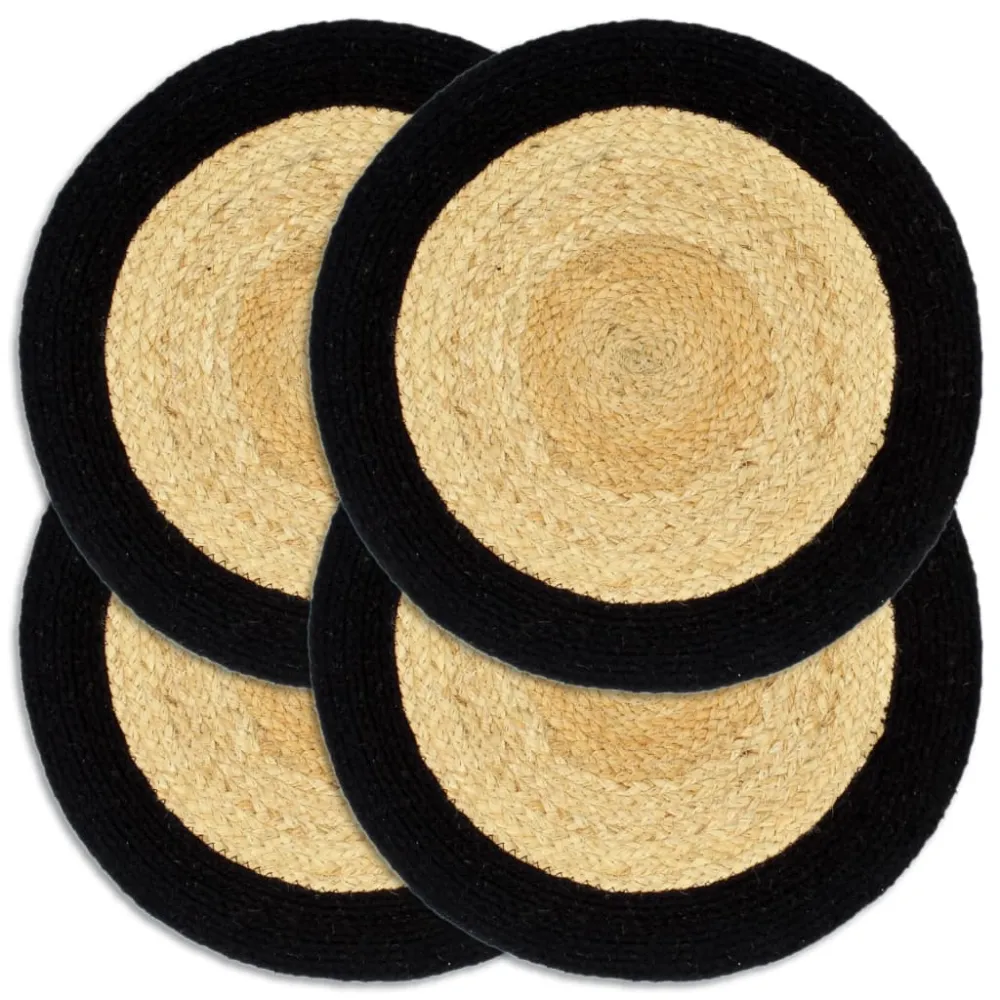 Placemats 4 st 38 cm jute en katoen natuurlijk en zwart vidaXL
