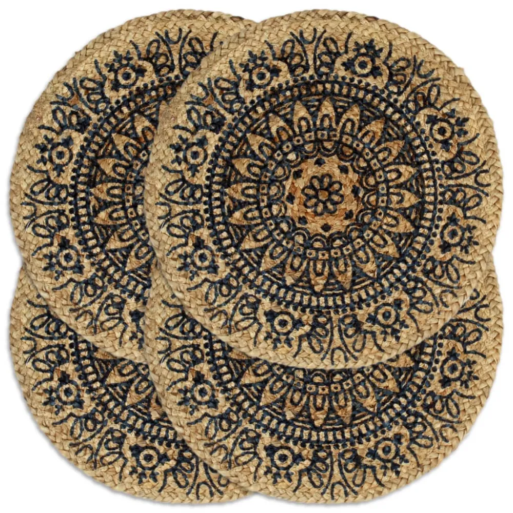 Placemats 4 st rond 38 cm jute donkerblauw vidaXL