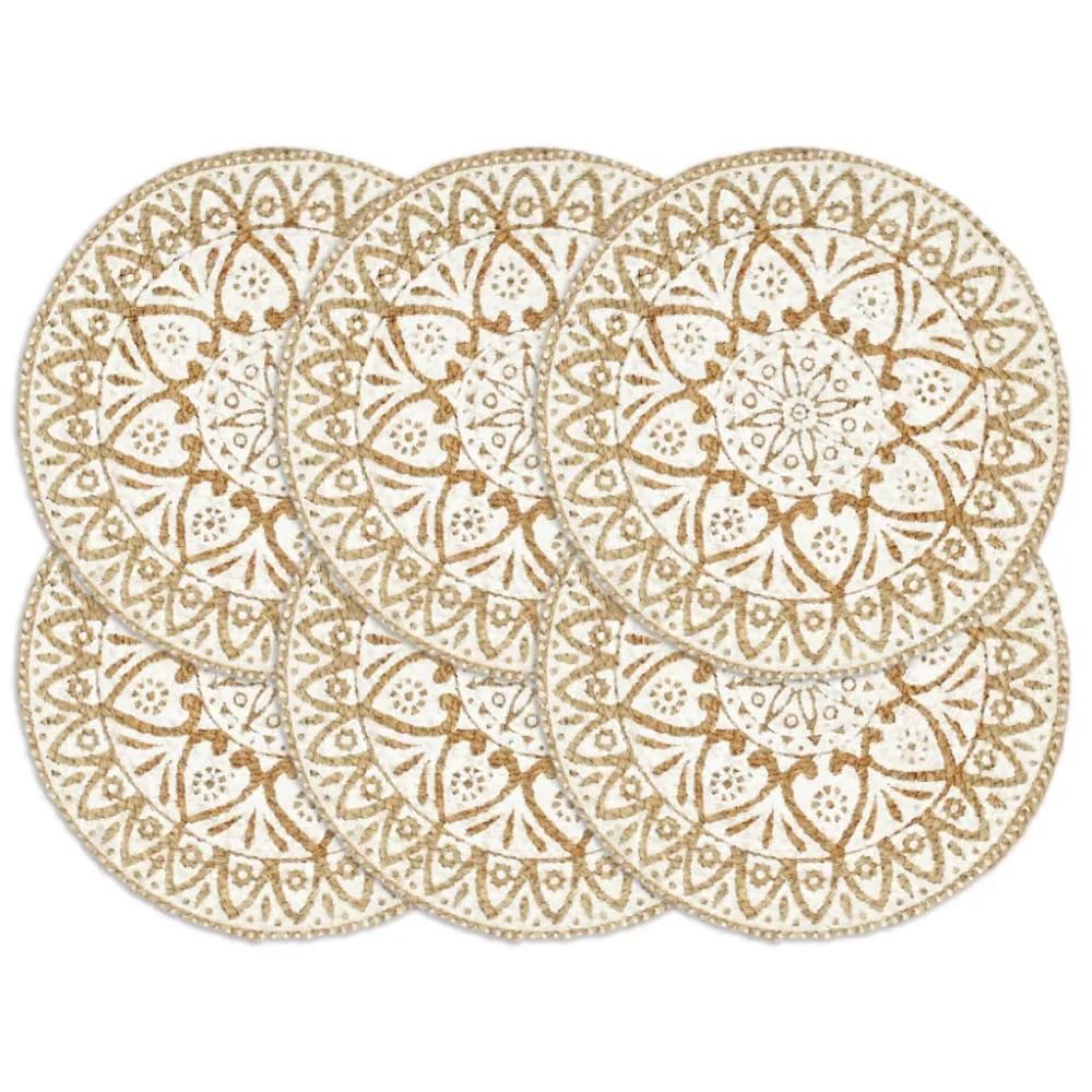Placemats 6 st rond 38 cm jute wit vidaXL