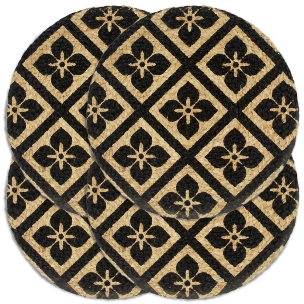 Placemats 4 st rond 38 cm jute zwart vidaXL