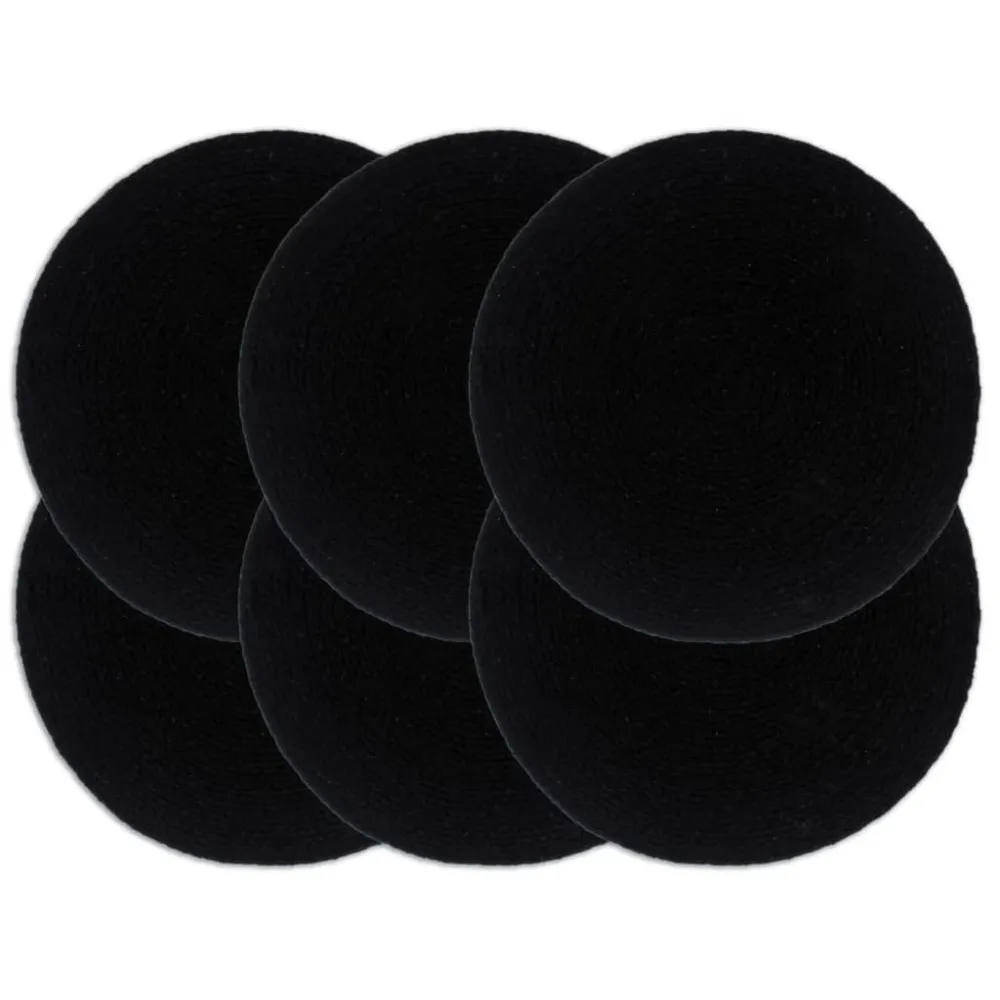 Placemats 6 st rond 38 cm katoen effen zwart vidaXL