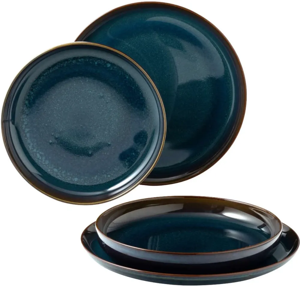 Villeroy & Boch Bordenset Crafted - Denim Blauw - 4-delig / 2 personen - 2 diepe borden & 2 ontbijtborden