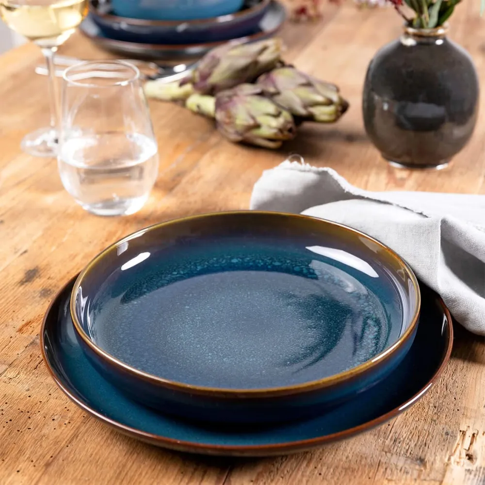 Villeroy & Boch Bordenset Crafted - Denim Blauw - 4-delig / 2 personen - 2 diepe borden & 2 ontbijtborden