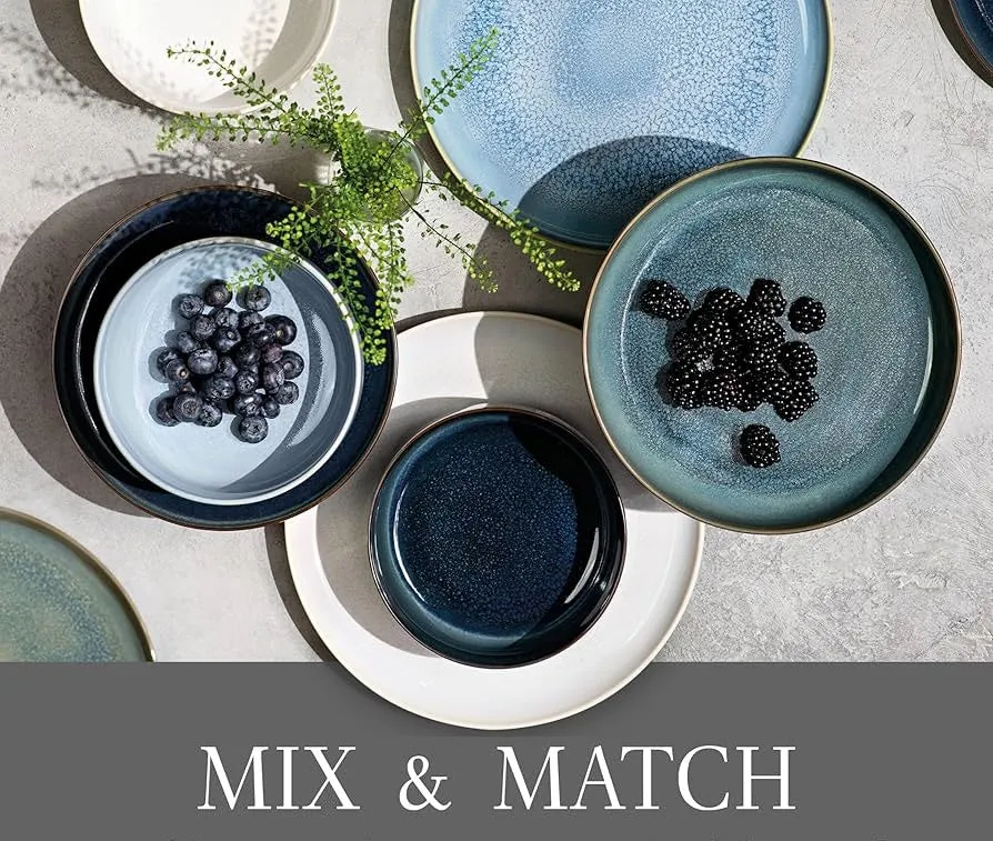 Villeroy & Boch Bordenset Crafted - Denim Blauw - 4-delig / 2 personen - 2 diepe borden & 2 ontbijtborden