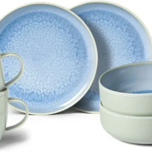 Villeroy & Boch Serviesset Crafted - Blueberry Turquoise - 6-delig / 2 personen - 2 ontbijtborden, 2 kommen & 2 mokken
