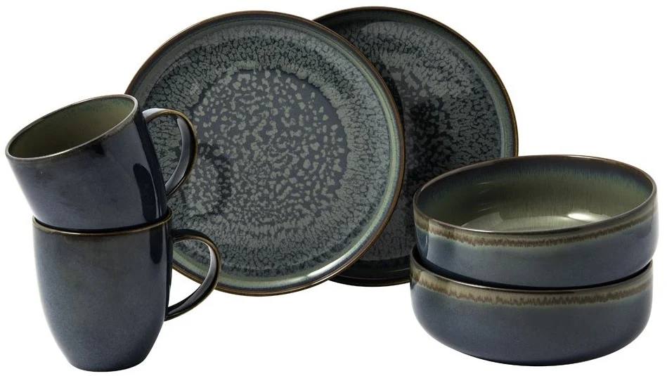Villeroy & Boch Serviesset Crafted - Breeze Grijs - 6-delig / 2 personen - 2 ontbijtborden, 2 kommen & 2 mokken