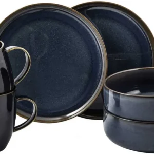 Villeroy & Boch Serviesset Crafted - Denim Blauw - 6-delig / 2 personen - 2 ontbijtborden, 2 kommen & 2 mokken
