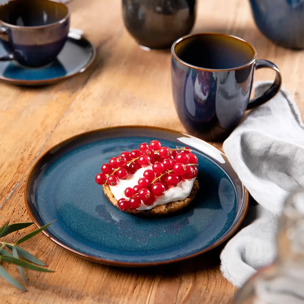 Villeroy & Boch Serviesset Crafted - Denim Blauw - 6-delig / 2 personen - 2 ontbijtborden, 2 kommen & 2 mokken