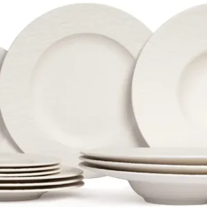 Villeroy & Boch Serviesset Manufacture Rock - Wit 12-delig / 4 personen - 4 dinerborden, 4 ontbijtborden & 4 pastaborden
