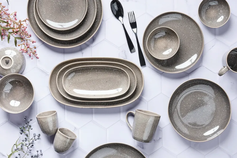 Volledige servies STELLAR - 48 stuks - Betongrijs