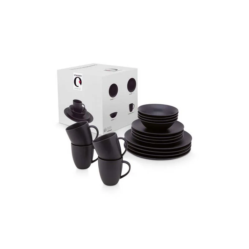 Set/16 Dinnerware Raw Matt Black vtwonen