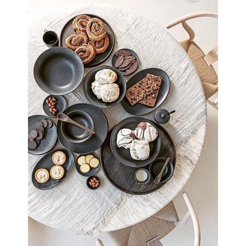 Set/16 Dinnerware Raw Matt Black vtwonen