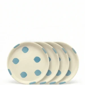 vtwonen - Gebaksbord - Stippen - Blauw - Keramiek - 13cm - Set van 4