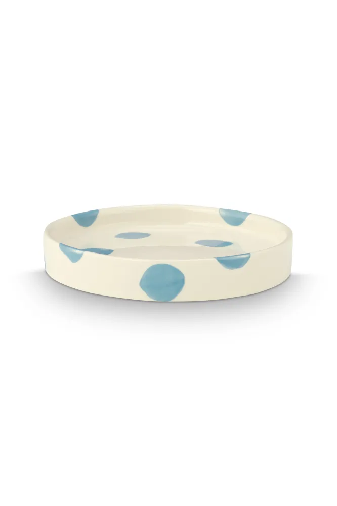 vtwonen - Gebaksbord - Stippen - Blauw - Keramiek - 13cm - Set van 4