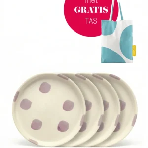 vtwonen - Gebaksbord - Stippen - Lila - Keramiek - 13cm - Set van 4