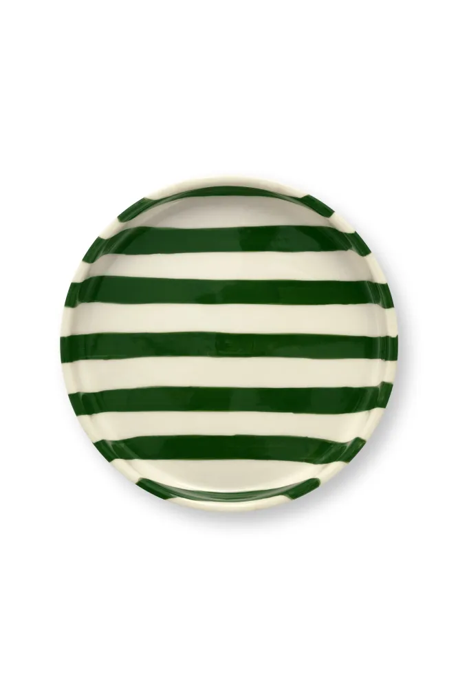 vtwonen - Gebaksbord - Strepen - Groen - Keramiek - 13cm - Set van 4