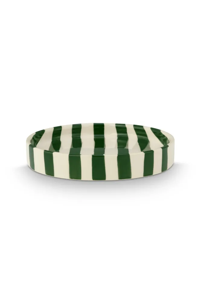 vtwonen - Gebaksbord - Strepen - Groen - Keramiek - 13cm - Set van 4