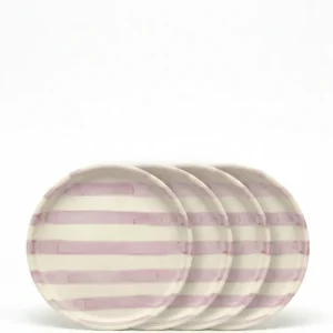 vtwonen - Gebaksbord - Strepen - Lila - Keramiek - 13cm - Set van 4