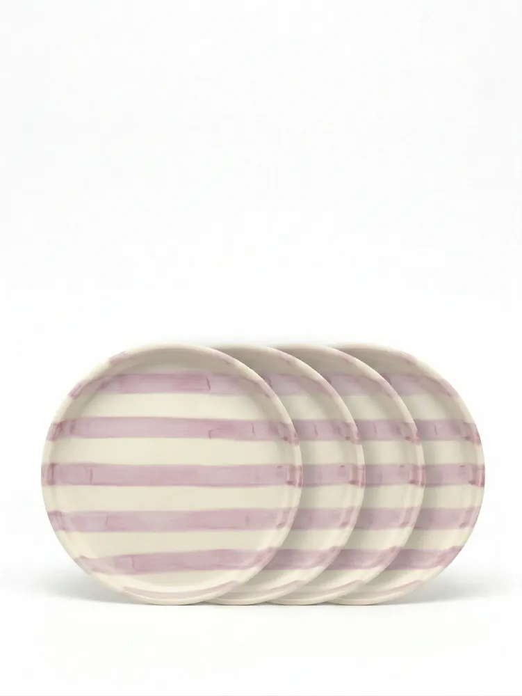 vtwonen - Gebaksbord - Strepen - Lila - Keramiek - 13cm - Set van 4
