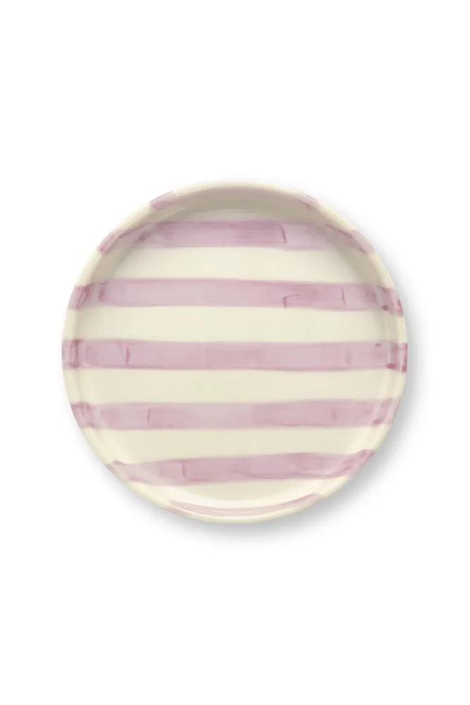 vtwonen - Gebaksbord - Strepen - Lila - Keramiek - 13cm - Set van 4