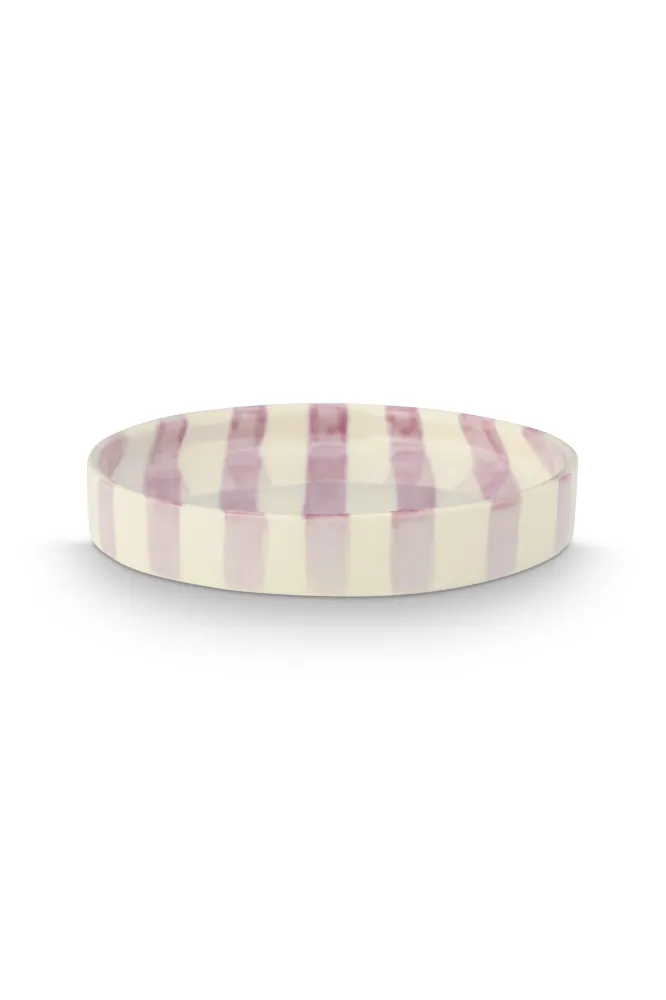 vtwonen - Gebaksbord - Strepen - Lila - Keramiek - 13cm - Set van 4